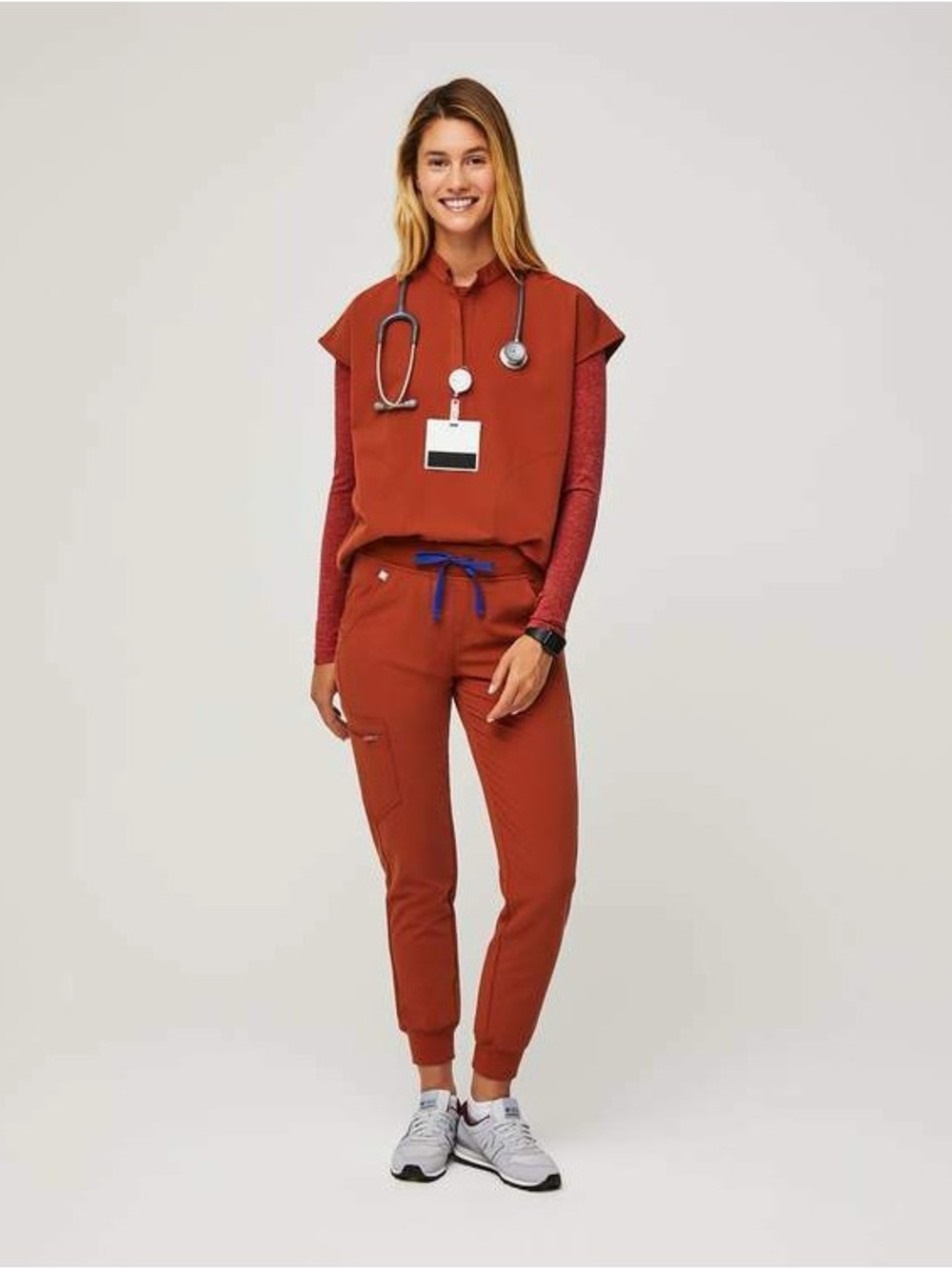 Figs Rust Track Jogger Pants with Blue Drawstring